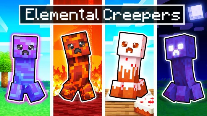 Elemental Creepers Refabricated для Майнкрафт [1.19.3, 1.19.2, 1.18.2]