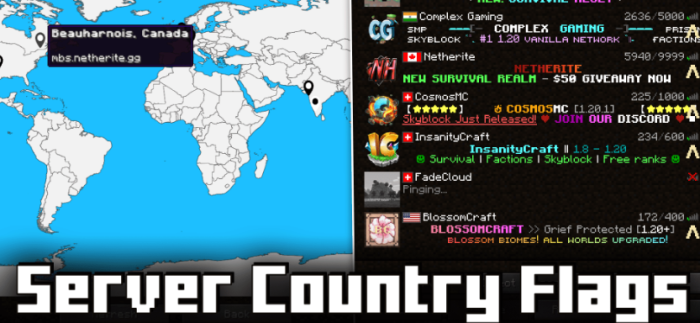 Server Country Flags для Майнкрафт [1.21, 1.20.6, 1.20.4]