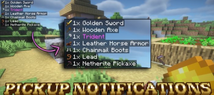 Pickup Notifications для Майнкрафт [1.21.5, 1.21.4, 1.21.3]